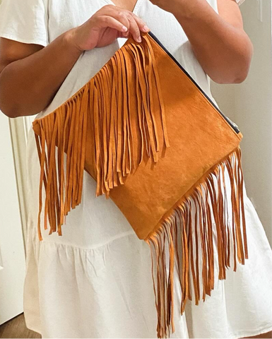 Suede Fringe Clutch